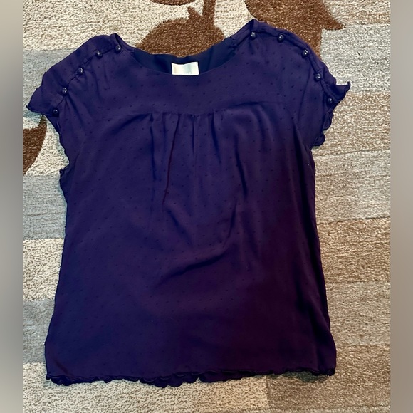Anthropologie | Maeve Blue Swiss Dot Top w Short Split Sleeves w Button Detail - Picture 4 of 6
